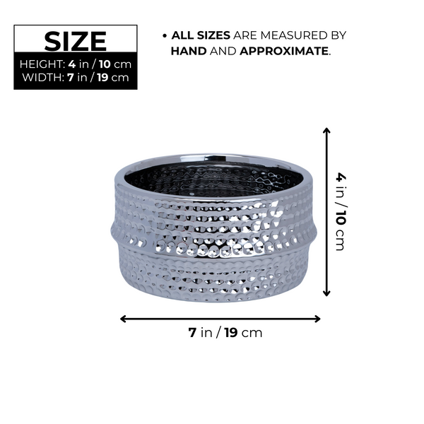 Ceramic Bud Vase, 4" Silver Chrome Textured Round Table Vase by Sona Casa