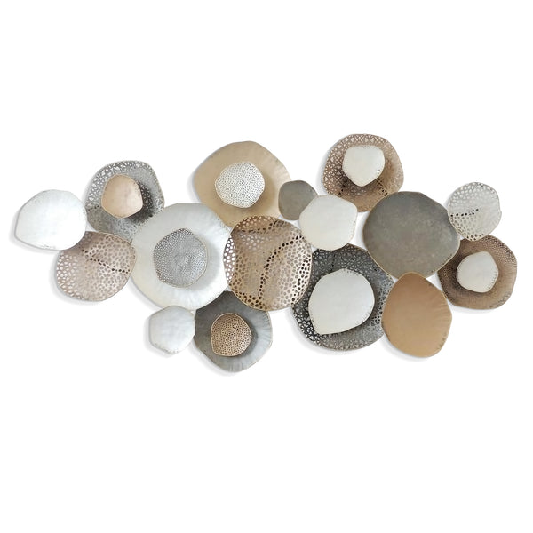 Large Metal Wall Art Sculpture, 53" Rustic Weathered Finish, Gold Silver White Home Office Decor by Sona Casa