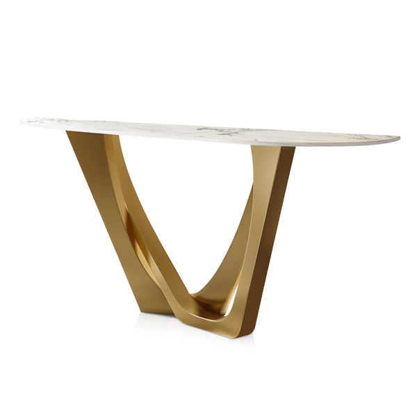 Modern 51" Golden Console Table, Premium White Marble Top Stainless Steel Metal Frame by Sona Casa