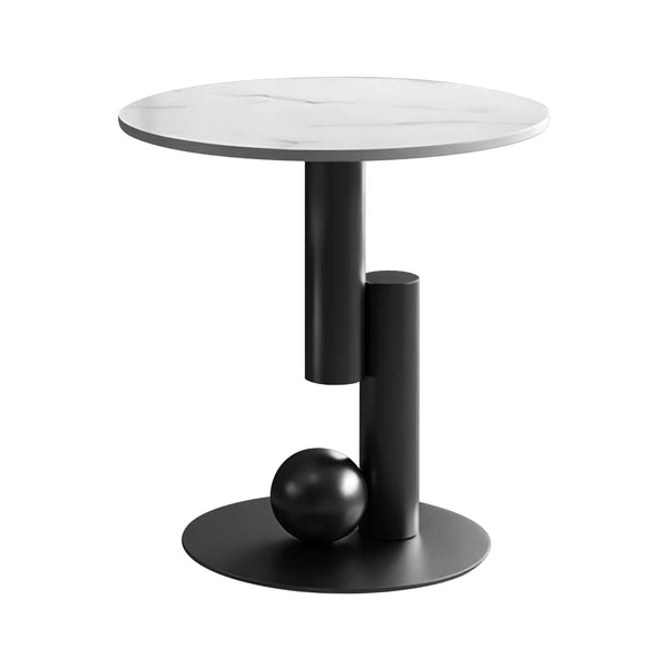 Modern Round Corner Table, 16" Side Table, White Marble Top, Metal Matte Black Frame, Centerpiece by Sona Casa