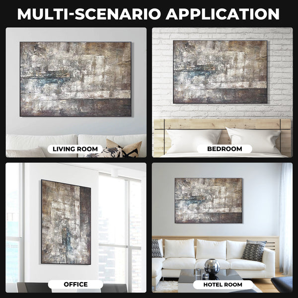 Impasto Painting, 47" Abstract Gray Framed Artwork, Home Office Wall Decor by Sona Casa