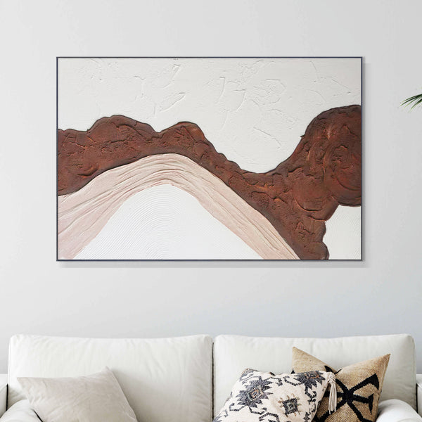 Handmade White Brown Textured Abstract Canvas Artwork 47" Home Office Wall Decor by Sona Casa