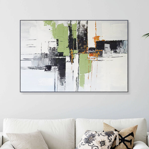 Green Black Impasto Textured Painting, 47" Abstract Wall Art Decor for Home by Sona Casa