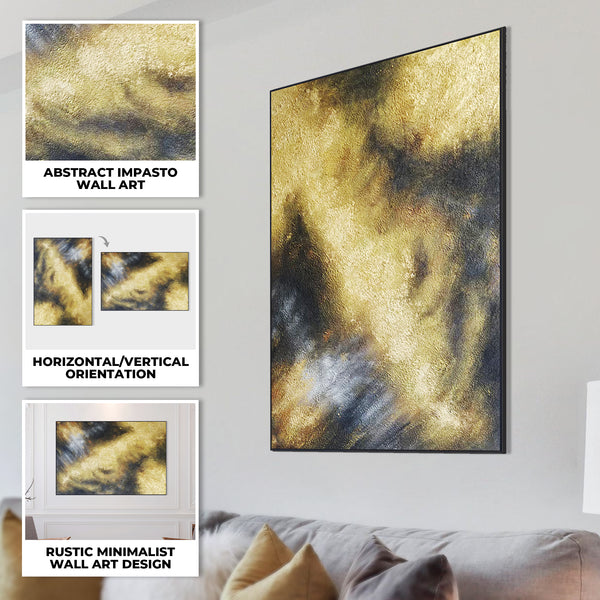 Gold Black Framed Canvas Artwork, 47" Living Room Textured Wall Art Decor by Sona Casa