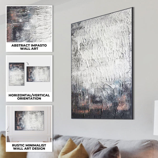 Handmade White Black Thick Textured Impasto Painting, 47" Wall Art Decor for Home by Sona Casa