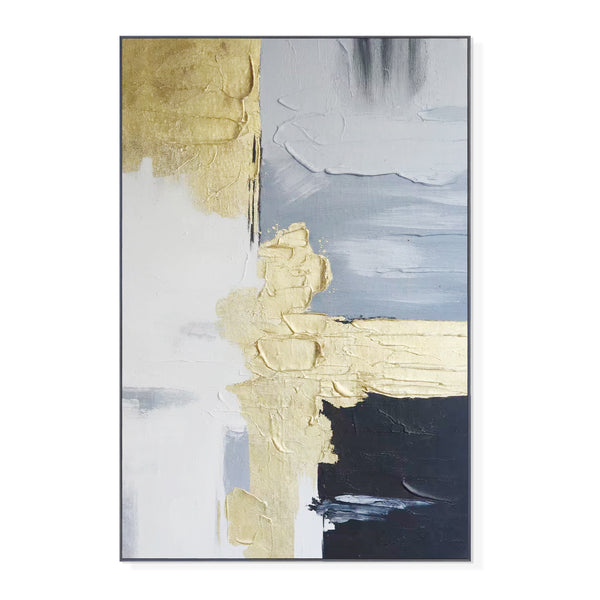 Golden Grey Wall Painting, 47" Abstract Textured Artwork, Living Room Decor by Sona Casa