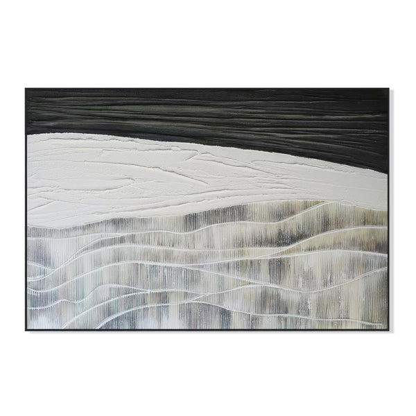 Gray Black Abstract Textured Impasto Painting, 47" Framed Wall Art Decor by Sona Casa