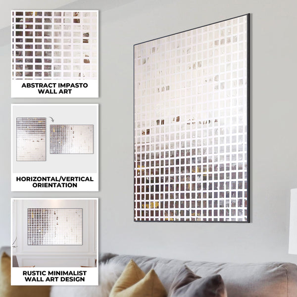 White Brown Abstract Textured Painting 47" Canvas Wall Art Office Decor by Sona Casa