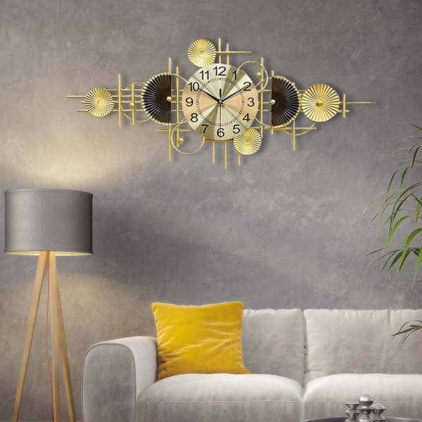 Oversized Gold Silent Wall Clock 36" Wide Extra Large Metal Home Office Wall Decor, Silent Analog Decorative Clock by Sona Casa