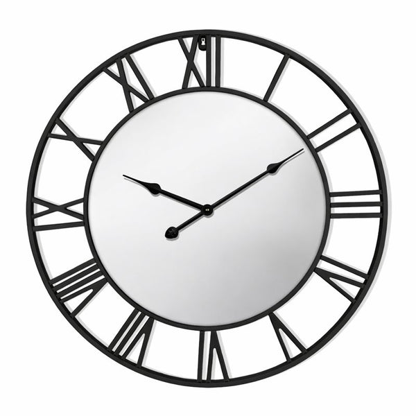 Large Black Wall Clock with Mirror, 24" Silent Roman Clock, Heavy Metal, Living Room Wall Decor-Sona Casa