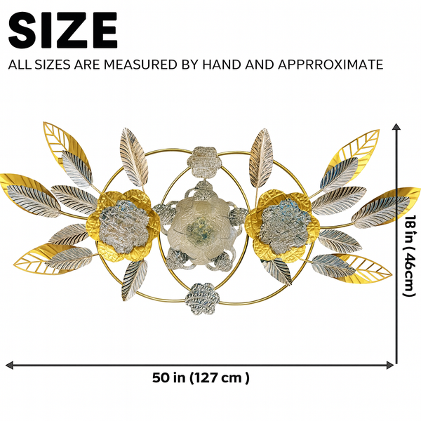 Large Gold Metal Wall Decor with Floral and Leaf Motif, 18 x 50 inch Elegant 3D Botanical Sculpture Home Office Decor-Sona Casa