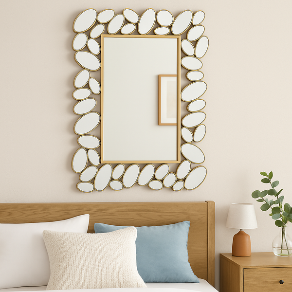Decorative Wall Mirror with Gold Frame, Lightweight, High Quality Glass, Vertical & Horizontal Mount, Gift-Sona Casa