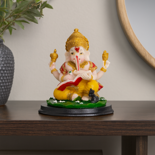 Small Ganesha Idol, 4" Indian Lord Ganesh Statue For Home Office Car Dashboard Pooja Decor, Diwali Gifts