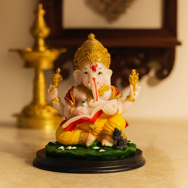 Small Ganesha Idol, 4" Indian Lord Ganesh Statue For Home Office Car Dashboard Pooja Decor, Diwali Gifts