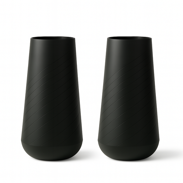 Set of 2 Tall Black Indoor Self Watering Decorative Planters, 27 Inch Tall Black Planter with Riser Pot, Drain Hole-Sona Casa