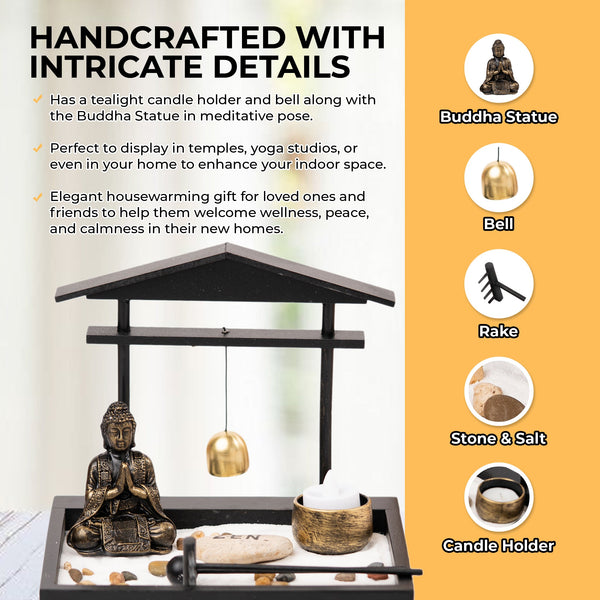 Small Rustic Buddha Statue | Black Meditation Figurine | Zen Home & Office Decor | Spiritual Healing Sculpture | Tealight Holder by Sona Casa