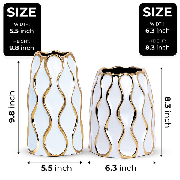 Elegant White Ceramic Flower Vase With Golden Trim - Perfect For Bouquets & Bohemian Decor, Ideal Centerpiece & Entryway Enhancer by Sona Casa