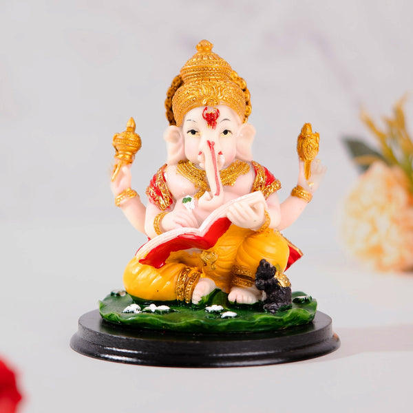 Small Ganesha Idol, 4" Indian Lord Ganesh Statue For Home Office Car Dashboard Pooja Decor, Diwali Gifts by Sona Casa
