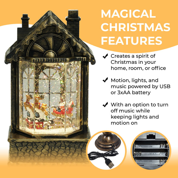 Magical Christmas Snow Globe House with LED Lights and Music, Santa with Reindeer and Gifts - Unique Christmas Decor and Gift for the Holidays by Sona Casa