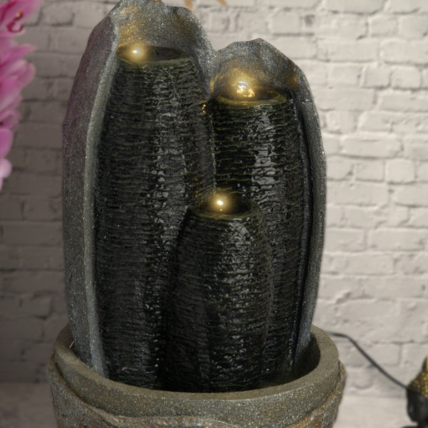 Majestic Oasis Mini Waterfall Fountain - Indoor Gray Stone Finish, LED Lights, Fiberglass & Polyresin, Perfect for Tabletop, Entryway, or Therapy Office Decor by Sona Casa