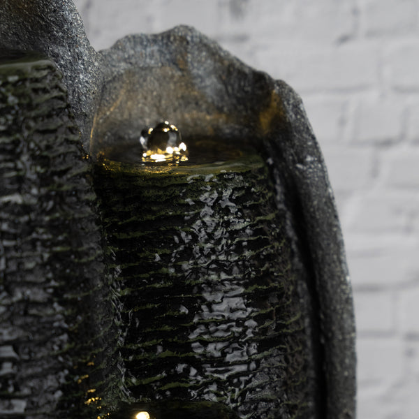 Majestic Oasis Mini Waterfall Fountain - Indoor Gray Stone Finish, LED Lights, Fiberglass & Polyresin, Perfect for Tabletop, Entryway, or Therapy Office Decor by Sona Casa