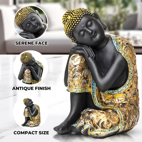 Sitting Buddha Sculpture, 10" Desktop Religious Figurine, Feng Shui Home Decor for Good Luck, Yoga Zen Decorations, Gifts by Sona Casa