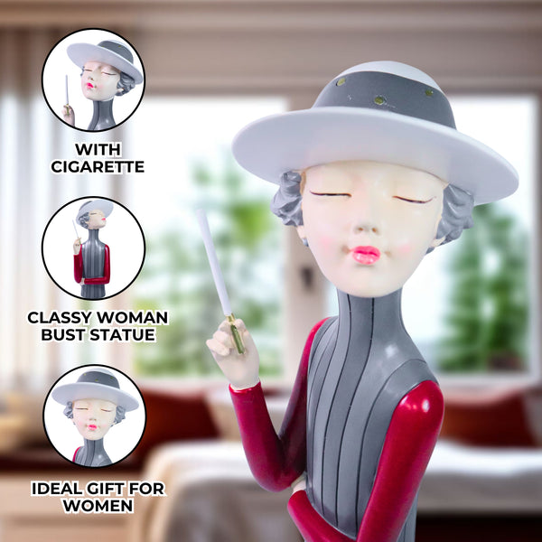 Woman Bust Statue with Hat and Cigarette, Classy Decorative Statue for Bedroom, Dresser, Vanity Table, Coffee Table Centerpiece Ladies Gift 13 inch 33 cm by Sona Casa