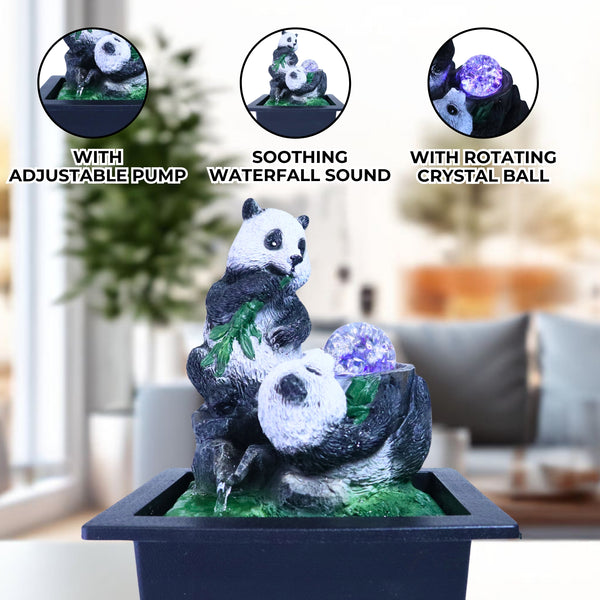 Relaxing Indoor Fountain with Cute Panda Statues 11" Desktop Waterfall Table Office Patio Decor by Sona Casa