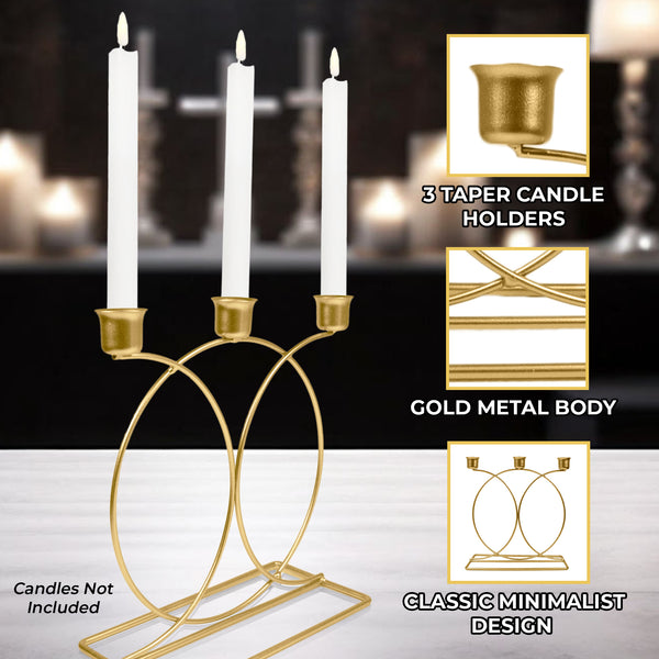 Gold Metal Taper Candle Holder, 3 Holders, 9" Classic Home Decor by Sona Casa