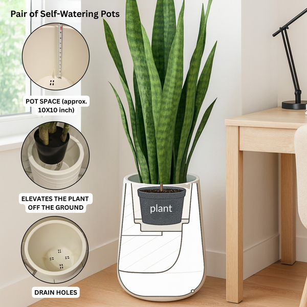 Set of 2 Modern Tall Indoor Self Watering Decorative Planter, 19 in Contemporary Flower Pot Home, Office Decoration, Gift-Sona Casa