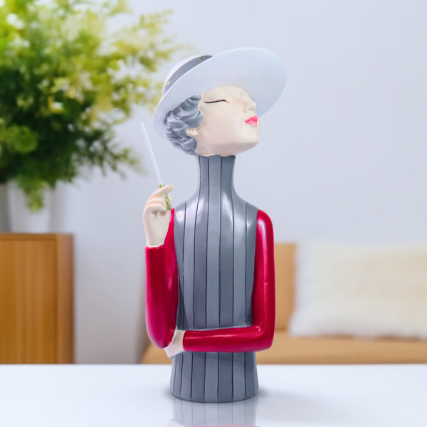 Woman Bust Statue with Hat and Cigarette, Classy Decorative Statue for Bedroom, Dresser, Vanity Table, Coffee Table Centerpiece Ladies Gift 13 inch 33 cm by Sona Casa