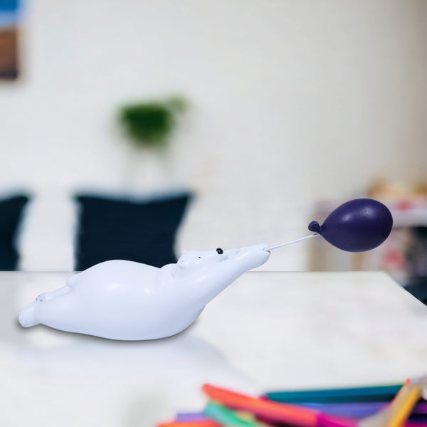 Polar Bear Statue, 10" Funny Animal Sculpture, Purple Balloon Table Decor by Sona Casa