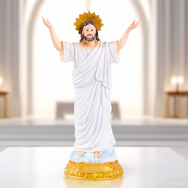 Resurrection Of Jesus Christ Statue, White Polyresin, 9" Small Altar Decor by Sona Casa