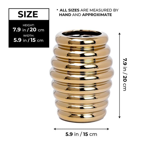 Golden Ceramic Honey Spoon Vase, 8" Modern Flower Vase Decor, Fresh or Fake Florals, Gift for Mom by Sona Casa