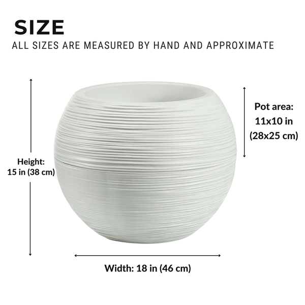 Set of 2 Round White Self Watering Plant Pot, Indoor Home, Office, Patio, Front Porch Decor, 18" Succulent Planter-Sona Casa