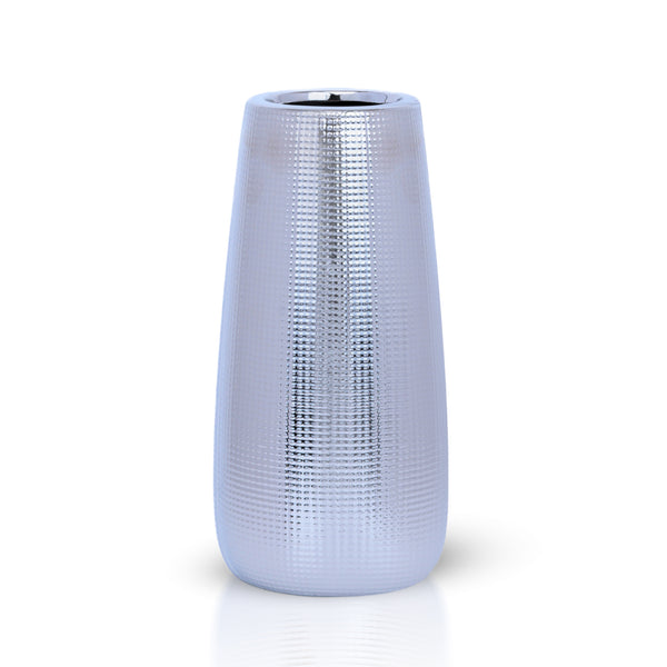 Silver and Chrome 10" Ceramic Vase Tabletop, Desktop, Countertop, Living Room Centerpiece, Home Office Decor Gifts by Sona Casa