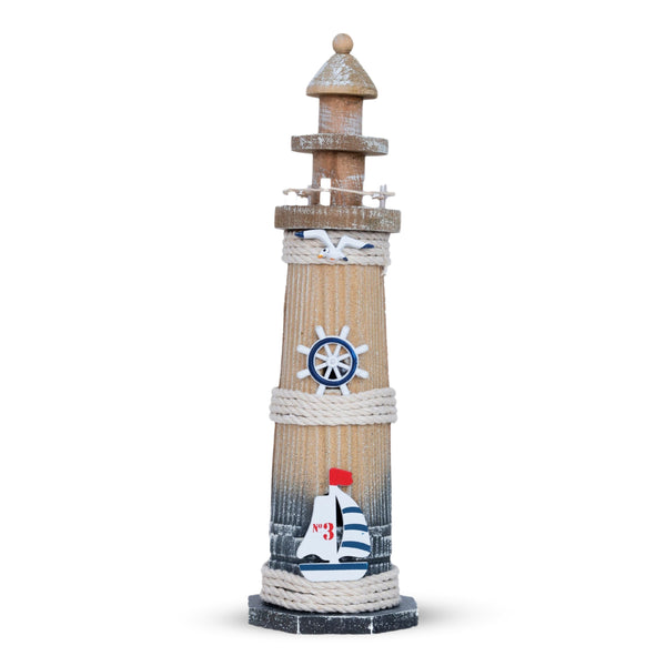 Rustic Brown Wood Miniature Lighthouse Model, 13" Nautical Figurine, Decorative Statue, Table, Desktop, Shelf Decor by Sona Casa