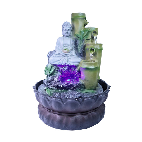 Indoor Waterfall with Buddha Statue, Pump, Lights 11" Decor by Sona Casa