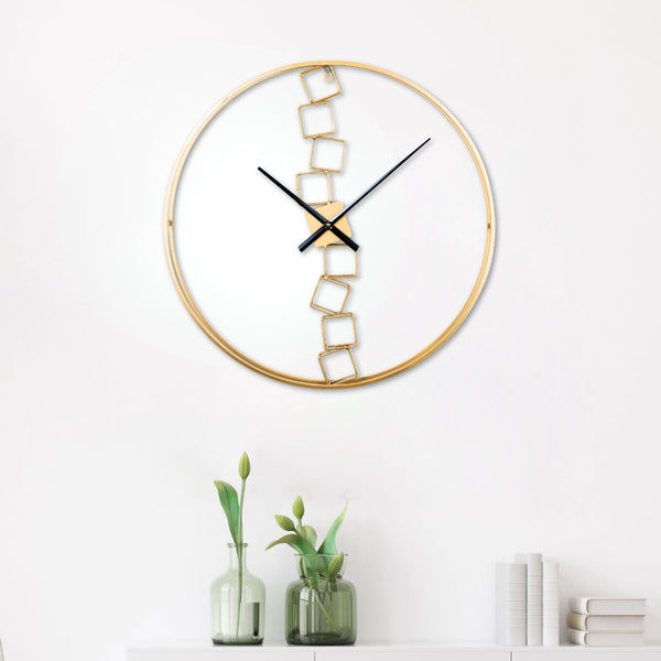 Gold Metal Wall Clock, 24" Silent Non Ticking Decorative Abstract Design by Sona Casa