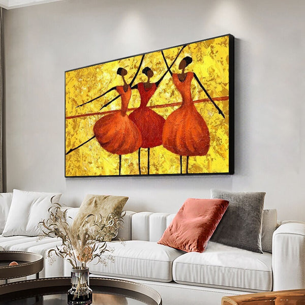 Abstract Dancer Painting - Vibrant Orange Acrylic on Canvas, Large Modern Art for Living Room Decor, Unique Housewarming Gift by Sona Casa