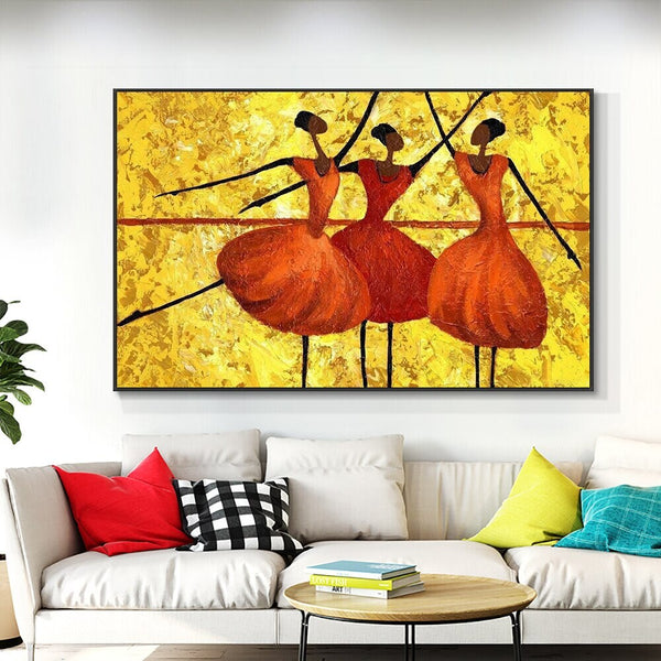 Abstract Dancer Painting - Vibrant Orange Acrylic on Canvas, Large Modern Art for Living Room Decor, Unique Housewarming Gift by Sona Casa
