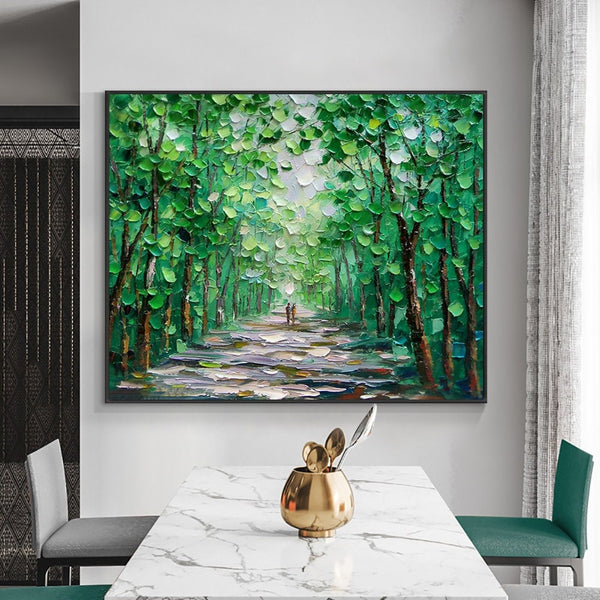 Nature Painting Forest Wall Decor, Contemporary Forest Oil Painting, Vintage-inspired Abstract Wall Art for Home - Art Collector's Gift by Sona Casa