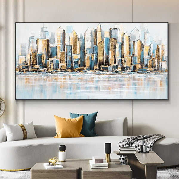 Modern City Art Oil Painting, Large Abstract Cityscape Canvas, Urban Skyline Wall Art for Home Decor, Unique Housewarming Gift by Sona Casa
