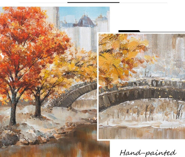 Bridging Testimony Of Time, Landscape Painting, Autumn Painting, Wall Art for Living Room, Trees Painting, Urban Painting, Nature Painting by Sona Casa