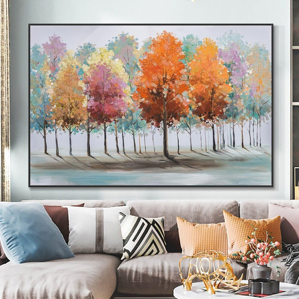 Handpainted Fall Colors & Trees Abstract Painting, Wall Art for Living Room Painting on Canvas Hand Painted Oil Painting for Home Decor by Sona Casa