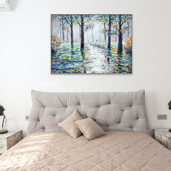 Autumn Forest Painting - Large Textured Wall Art on Canvas, Hand-Painted Fall Landscape for Bedroom Decor, Original Wall Painting by Sona Casa