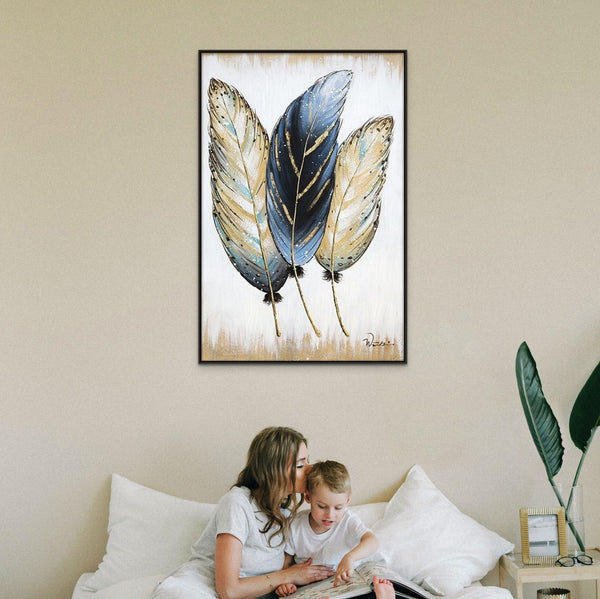 Wall Painting Feathers Hand Painted Oil Painting On Canvas Handmade Abstract Modern Vertical Wall Art Painting For Living Room | Home Decor by Sona Casa