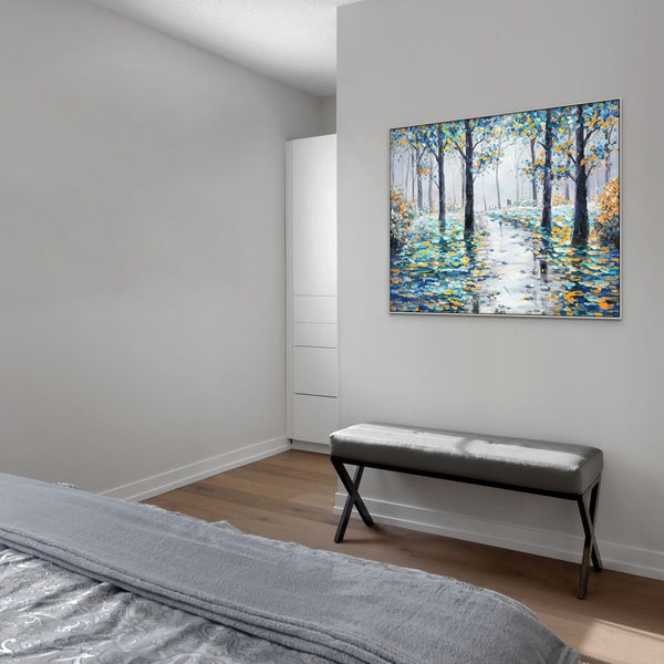 Autumn Forest Painting - Large Textured Wall Art on Canvas, Hand-Painted Fall Landscape for Bedroom Decor, Original Wall Painting by Sona Casa