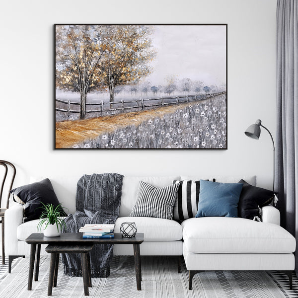 Country Road Painting - Textured Impasto Oil Artwork, Large Canvas Wall Decor for Living Room by Sona Casa