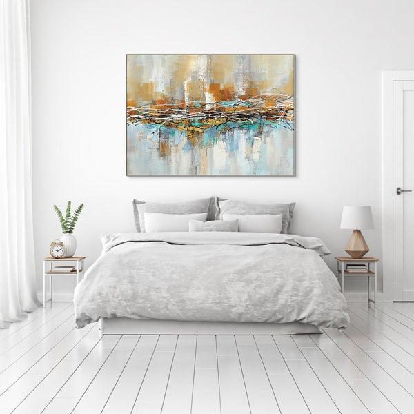 Aura - Cityscape Canvas Art - Hand-Painted Abstract City Painting for Modern Living Room Decor, Original Oil Wall Art by Sona Casa
